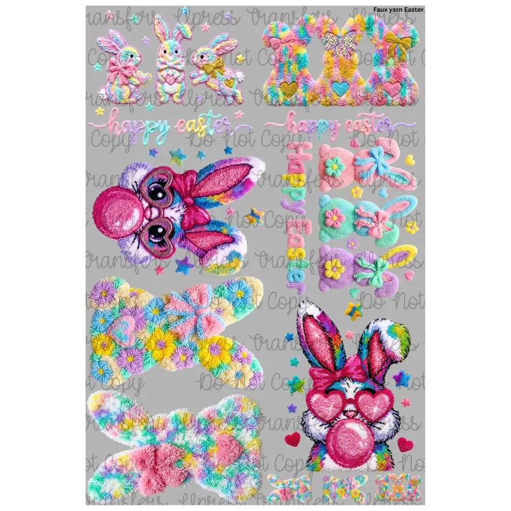 Faux Yarn Easter Mini DTF Transfer Gang Sheet 24.5" wide x 36" long Direct To Film