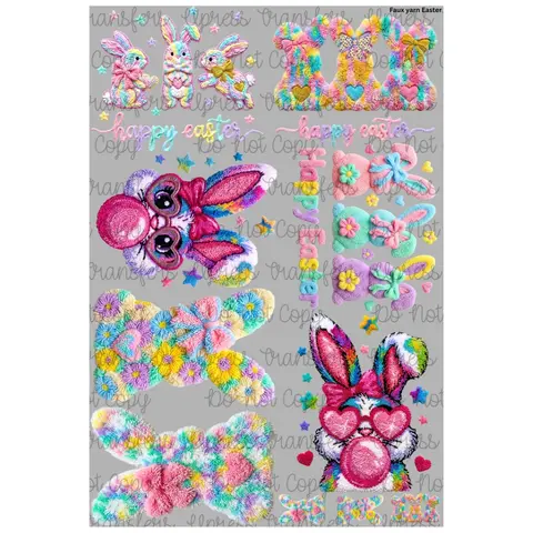 Faux Yarn Easter Mini DTF Transfer Gang Sheet 24.5" wide x 36" long Direct To Film