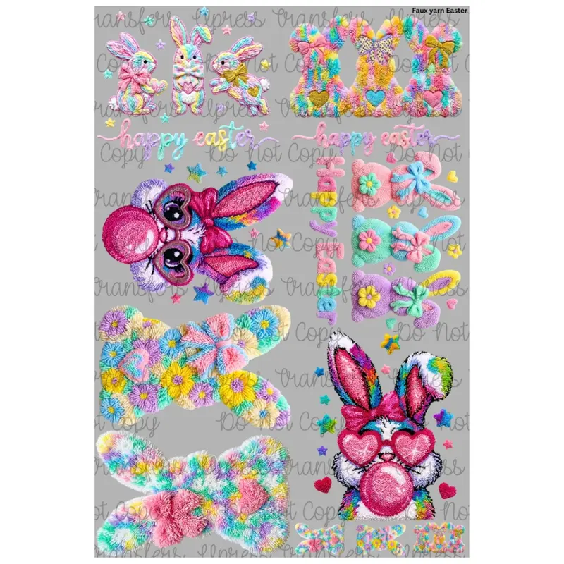 Faux Yarn Easter Mini DTF Transfer Gang Sheet 24.5" wide x 36" long Direct To Film