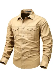 New Spring Men's Long Sleeve Shirt, Outdoor Casual Thin Breathable Multi-Pocket, Suitable for Sports Hiking Climbing Workwear