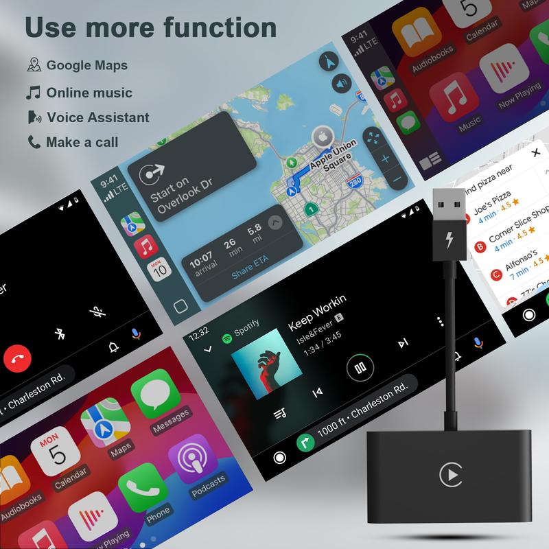 CarPlay Wireless Adapter for Factory Wired CarPlay 2024 Upgrade Plug & Play Dongle Converts Wired to Wireless for Cars from 2015 & iPhone iOS 10+