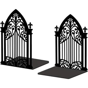 Metal Bookends for Shelves, Modern Decorative Heavy Duty Study Book Support Stoppers for Office, Desk, Shelf, Room 5.3"x4.3"x7.3" Cast Iron Simple Tall Bookends, 1 Pair (Gothic Gate)