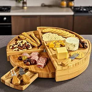 Wooden Cheese Board Set with Knives, Ideal for Entertaining. A Rustic Serving Tray Suitable for Cheese, Fruits, Nuts, And Appetizers. Safe for Use, Durable, And Perfect for Gifts, Parties, And Wine Evenings