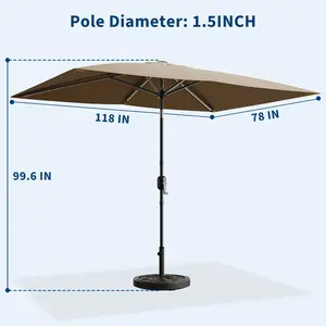 10' x 6.5' Rectangular Patio Umbrella Brown– Outdoor 6-Rib Market Table Parasol with Crank, Push Button Tilt, UV Sun Protection for Garden, Deck, Lawn, Pool, Backyard Garden Accessories