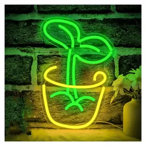 Plant Potted Neon Lights Signs Dimmable Green Leaf Neon Signs For Wall Decor Kids Room 35x24.5cm