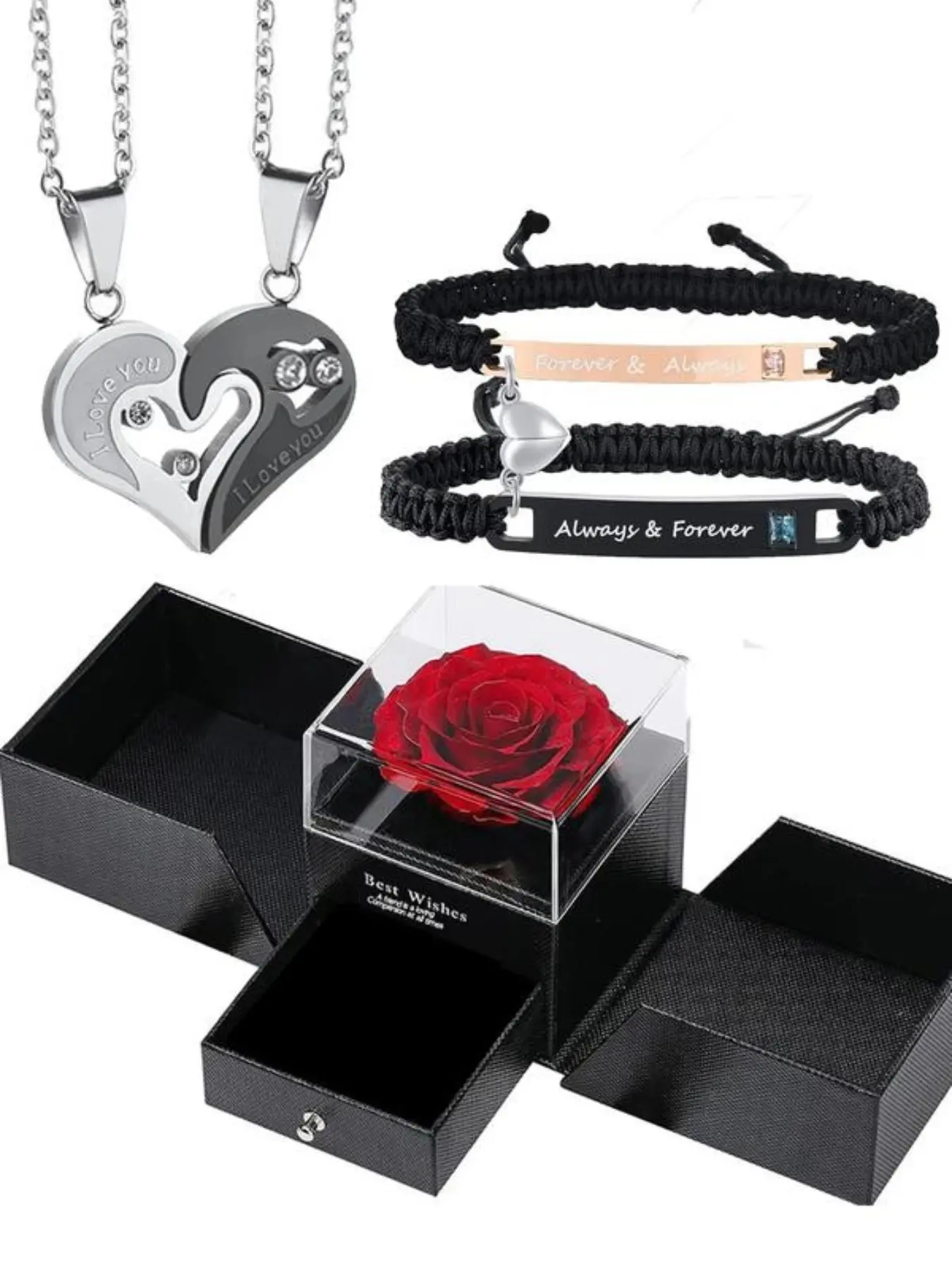 Mother's Day Gift Four-Piece Couple Bracelet Necklace Set, Matching Jewelry Set, Magnetic Couples Jewelry Gift, Perfect Christmas Anniversary Birthday Present, for Him Her