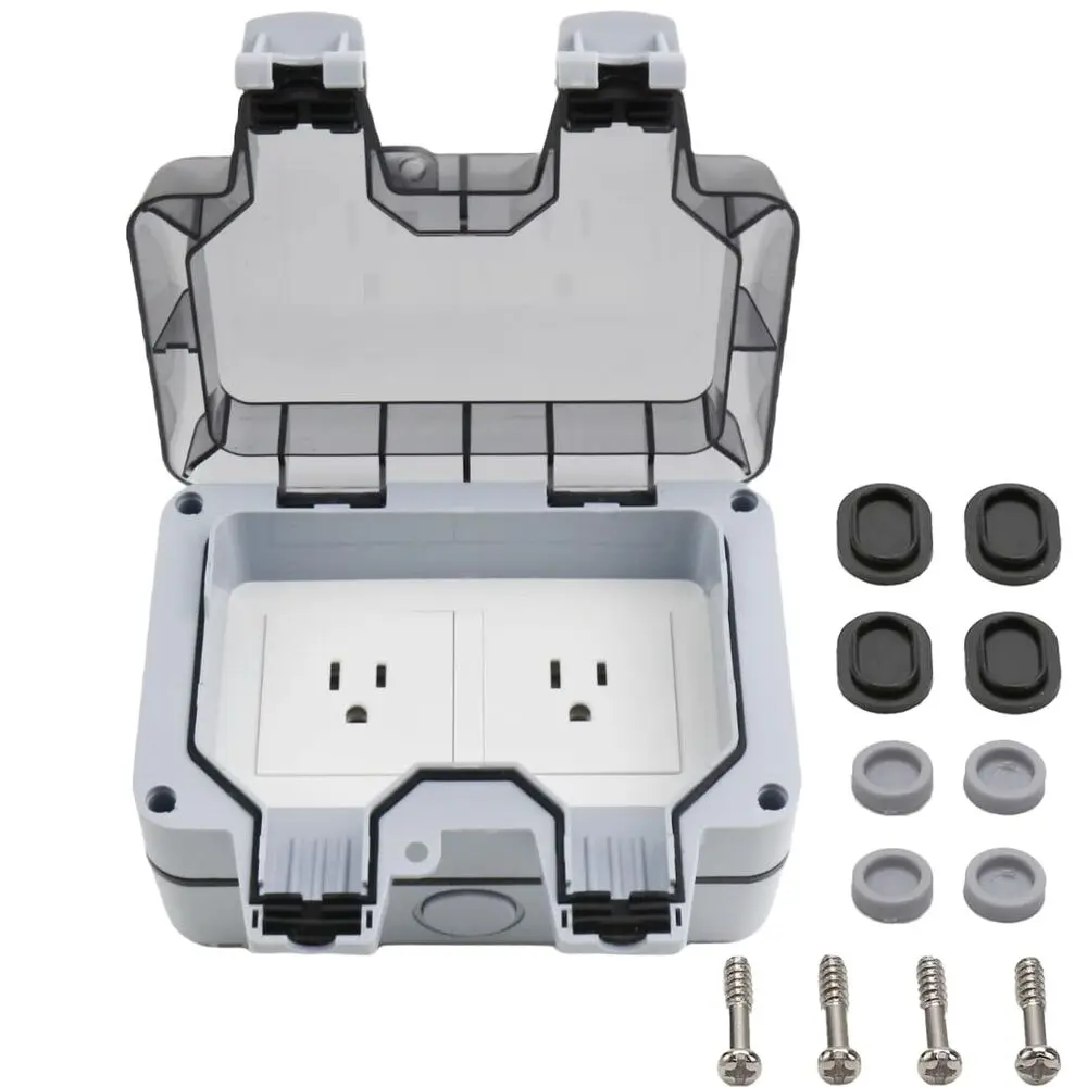 Outdoor Power Socket 15A Outdoor Lock Cover Garden Waterproof Socket Double Plug