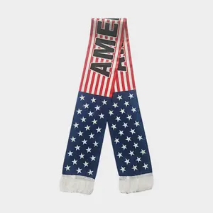 USA American Mexico Argentina Flag Satin Fan Scarf, Double-Sided Stars & Stripes Patriotic Scarf with Fringe, Red White Blue Lightweight Sports Supporter Accessory for Adults, Ideal for Game Day, Stadium, Tailgate & Watch Parties