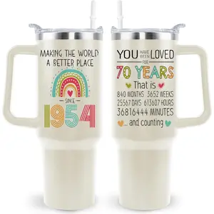 70th Birthday Gifts for Women 70 Year Old 1954 Birthday Gift Ideas for Mom 40oz Tumbler Cup With Handle
