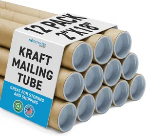 MagicWater Supply Heavy Duty Mailing Tubes - Durable Cardboard for Shipping, Storing & Protecting Posters Artwork Documents and Blueprints with Secure End Caps - 12 Pack 2 in x 18 in Kraft - US Made.