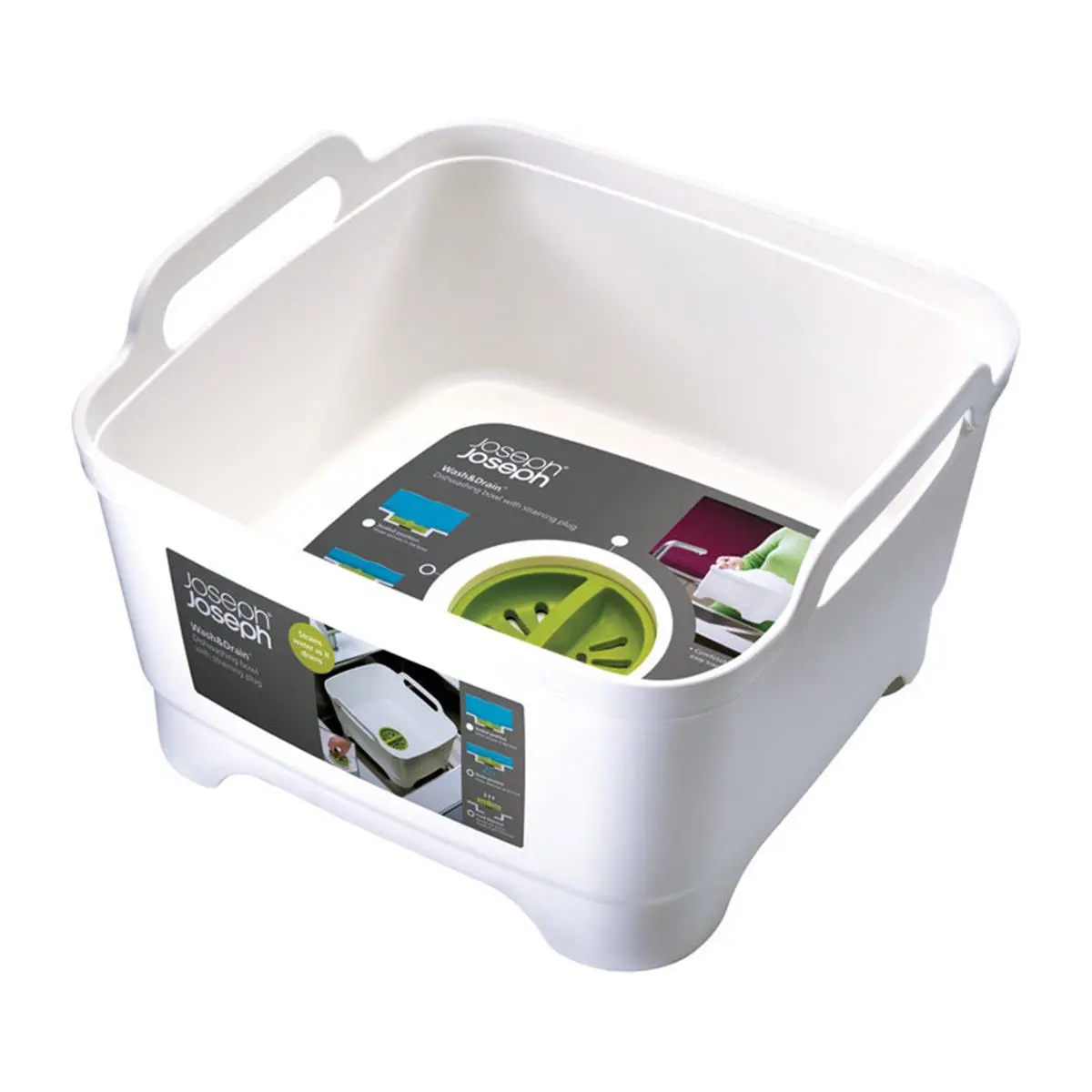 Joseph Joseph Plastic 12x12 in. Portable Wash Tub with Drain Function, Drain Plug (Ideal for Home & Bathroom Portable Wash Tubs Use)