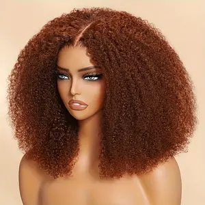 Glueless 7x5 Lace Closure Wig - Reddish Brown Curls 180% Density 16 Inch, Pre-Plugging And Bleached Knots for A Look, Breathable Lace Cap with Adjustable Clip (Unisex, Suitable for All Ethnicities), Special Occasion Wig