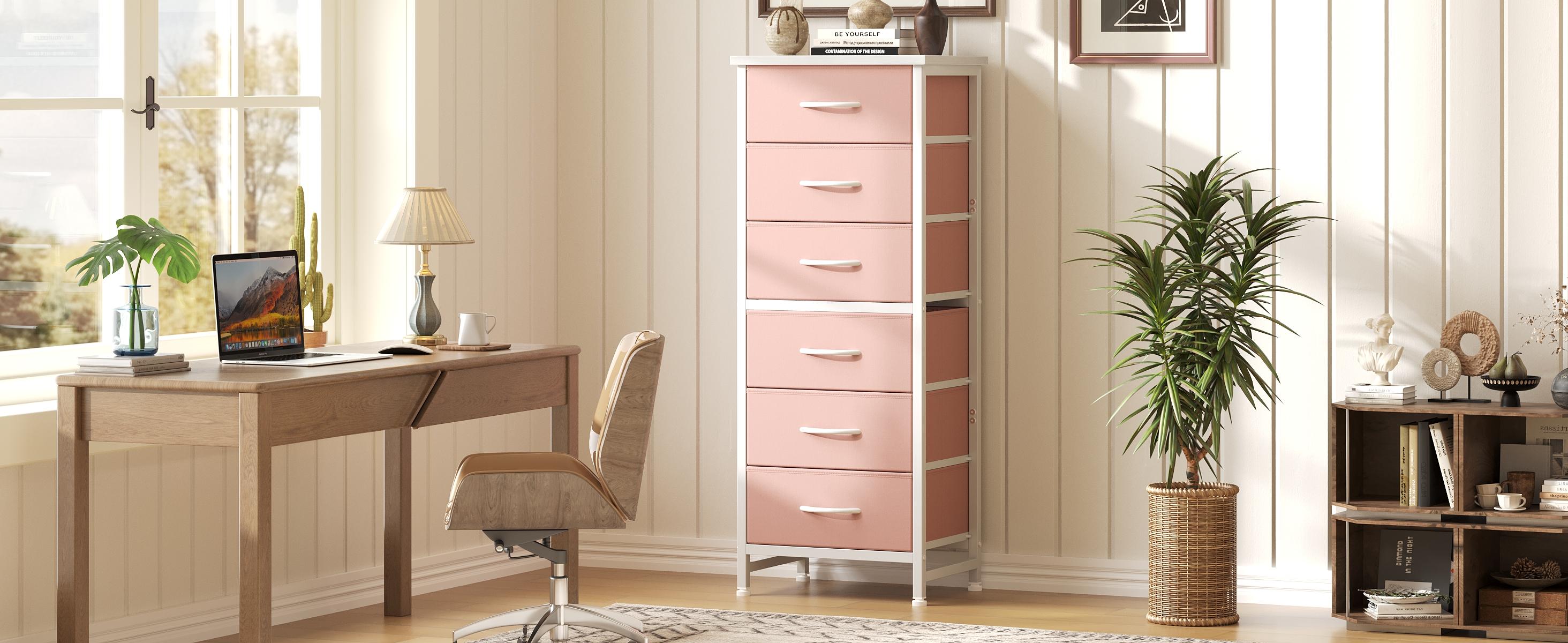 Sweetcrispy 6-Fabric-Drawer Chest Dresser - Clothes Storage Cabinet, Minimalist Drawer Tower, Modern Home Furniture, Wood Top Cabinets with Metal Frame, Cross Support Rods, Anti-Tip Design for Bedrooms, Compact Spaces