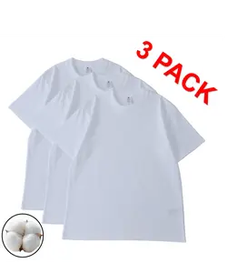 Men’s 3-pack premium pure cotton crew-neck T-shirts, short sleeves, basic layering tops suitable for everyday casual wear, breathable soft fabric available in multiple colors, ideal for summer and daily wear, couples’ clothing.