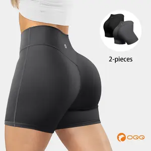 OQQfitness Womenswear 2 Pieces High Waist No Front Seam Summer Outfits Workout Gym Running Yoga Comfort Shorts- Minimalist Basic Bottom