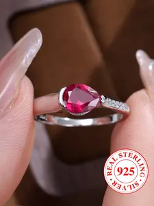 Elegant S925 Silver Waterdrop Ring with Zirconia, Women's Party Evening Jewelry, Includes Box, Perfect Gift