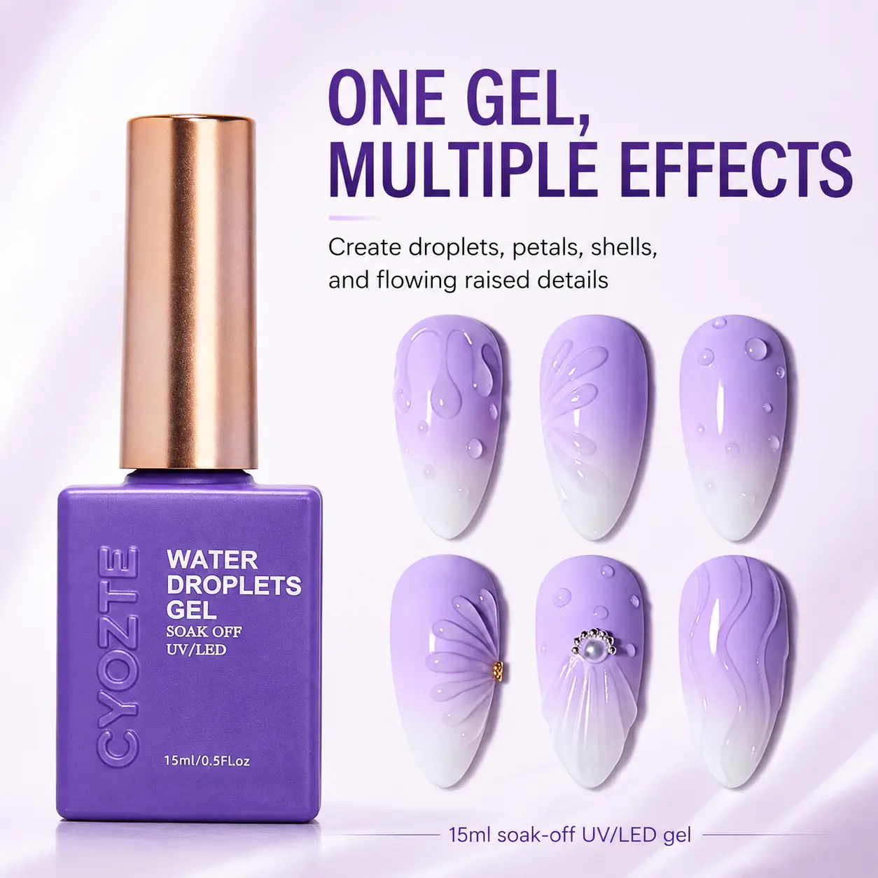15ML 3D Nail Gel Clear Sculpting Gel for Nail Art, Water Droplet Rain Drop Effect, for Design, Carving, Painting, Rhinestone Glue, Soak Off UV/LED Manicure DIY Home