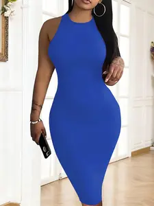 Summer Solid Color Women's Dress, Vacation Style Backless Tight Fit Bodycon Dress, Female Fashion Casual Wear