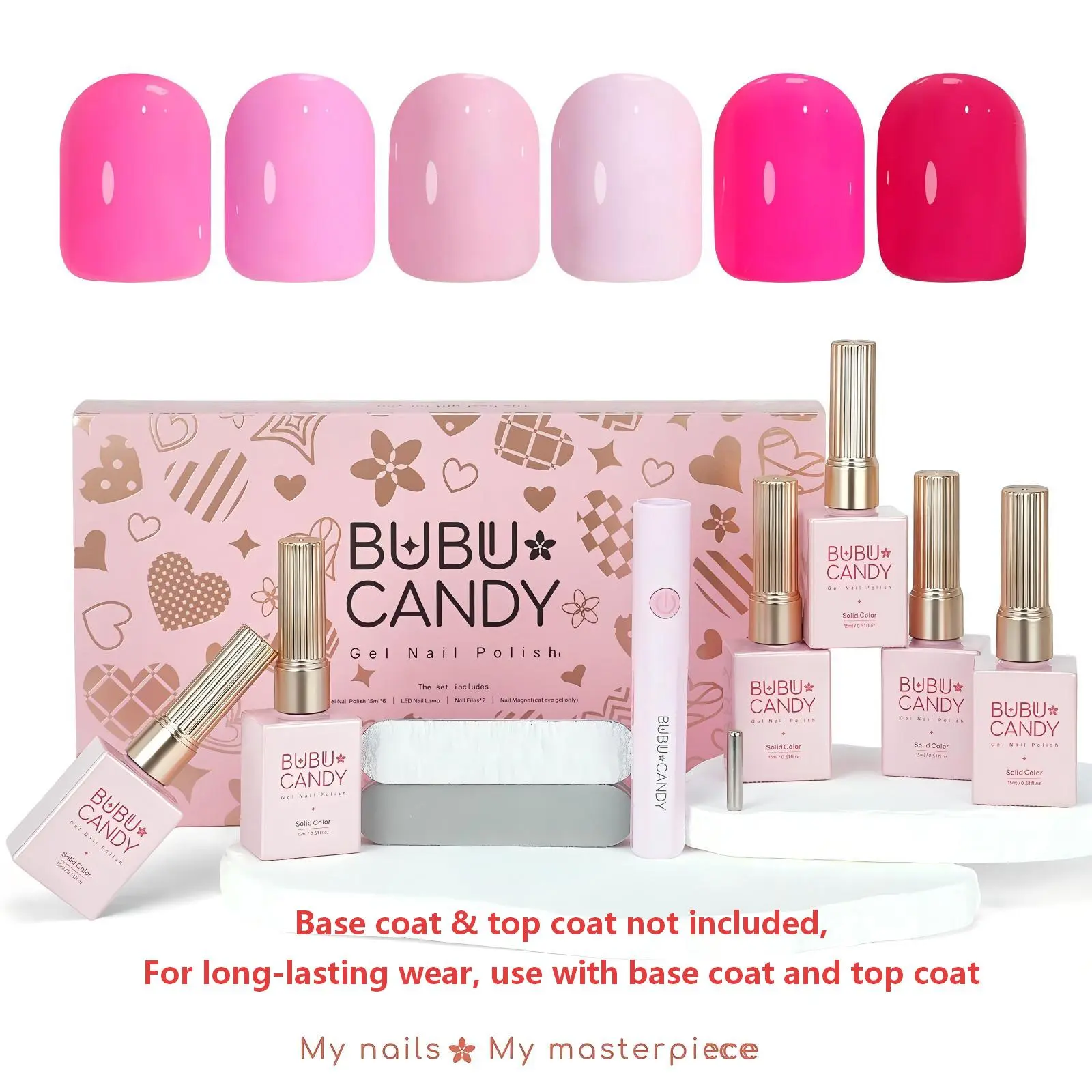BUBU CANDY M's Pick: Gel Nail Polish Set, 6PCS 15ML Fruit Cat Eye & Shimmery Pink Solid Gel Kit with LED Lamp, HEMA-Free Home DIY Manicure tiktokshopbacktoschool