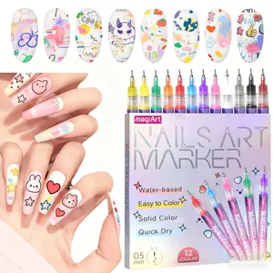 12-Color Nail Art Pens for DIY Nail Art, 0.5 MM 3D Nail Polish Pens Set,   Acrylic Dotting Drawing Painting  Pen Kit, Waterproof and Quick-drying Nail for DIY Nails Art Design Manicure Tools for Home and Salon DIY Cosmetic Gift