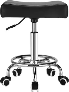 Black Square Salon Rolling Stool - 300lbs Weight CapacityAdjustable Swivel Stool With WheelPu Leahter Comfortable  Stools For Salon  Stylist Massage  for Work  ( black)