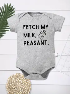 Fetch My Milk Baby Bodysuit Funny Newborn Short Sleeve Onesie with Bottle Graphic
