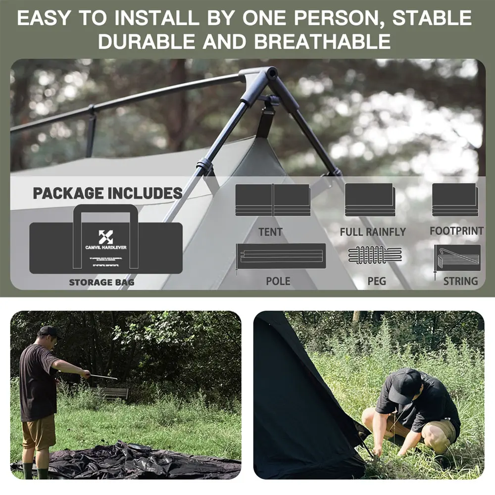 CAMVIL A Frame 4 Person Canvas Tent with Full Rainfly&Footprint