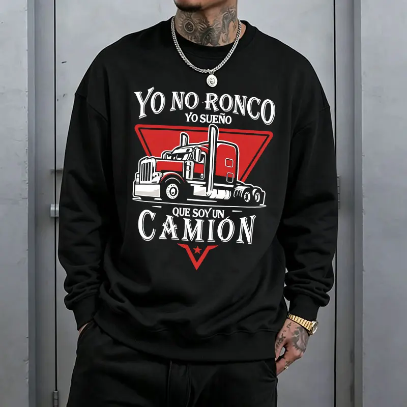 Men's Yo No Ronco Spanish-Style Round Neck Longsleeves Crewneck Sweatshirt - Bold Graphic Heavy Print, Casual Street Loose-Fit Pullover, Machine Washable【Runs Small, Order 1 Size Up】