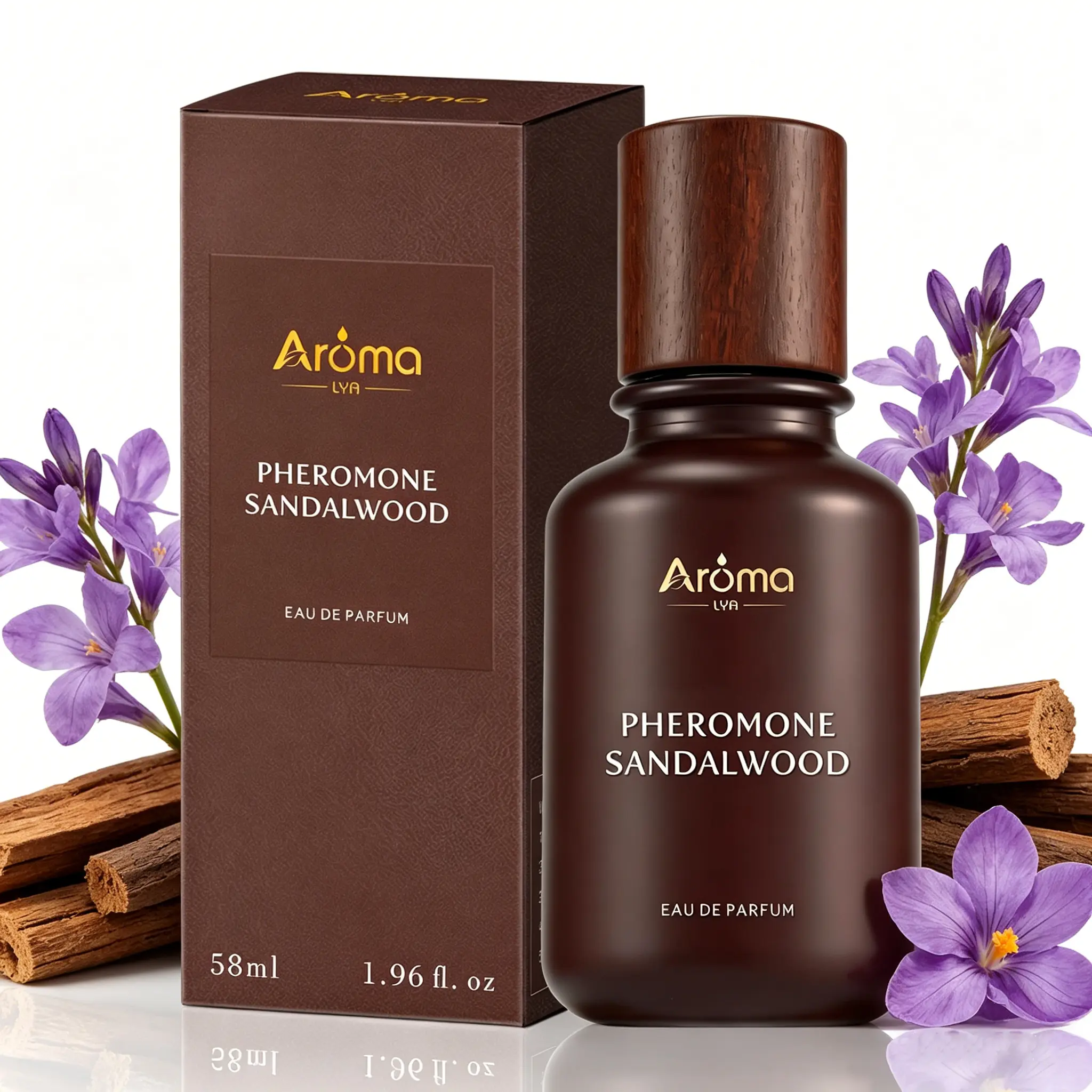 Pheromone Sandalwood Eau De Parfum 58ml - Cardamom, Violeet Leaves, Sandlwood, Ambergris, Aromatic Luxurious Scent Long Lasting Perfume