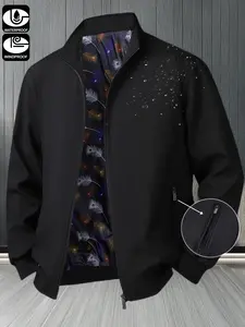 Men's Baseball Neck Jacket, Casual Sports Outerwear, Middle Aged and Elderly Leisure Jacket, Dad Style Relaxing Jacket