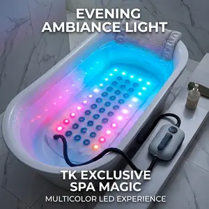 TK Exclusive Spa Magic Multicolor LED Experience 49in/44in Portable Spa Bubble Bath Massager Full Body Waterproof Mat for Bathtub 6-Speed Bubbles Remote Control Non-Slip Suction Cups for Home Relaxation