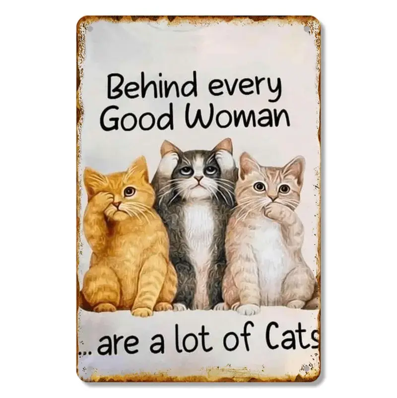 Vintage Cat Tinplate Wall Art Plaque - Rust-Proof Metal Novelty Decor Sign, 8x12 in, Home Decor Plaque, Bar Signs for Home Bar, Indoor Outdoor Use