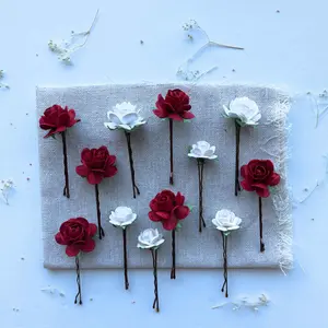 Red Rose Hair Clips Bridal Hair Pieces Wedding Braided Hairstyle Flower Hair Accessories