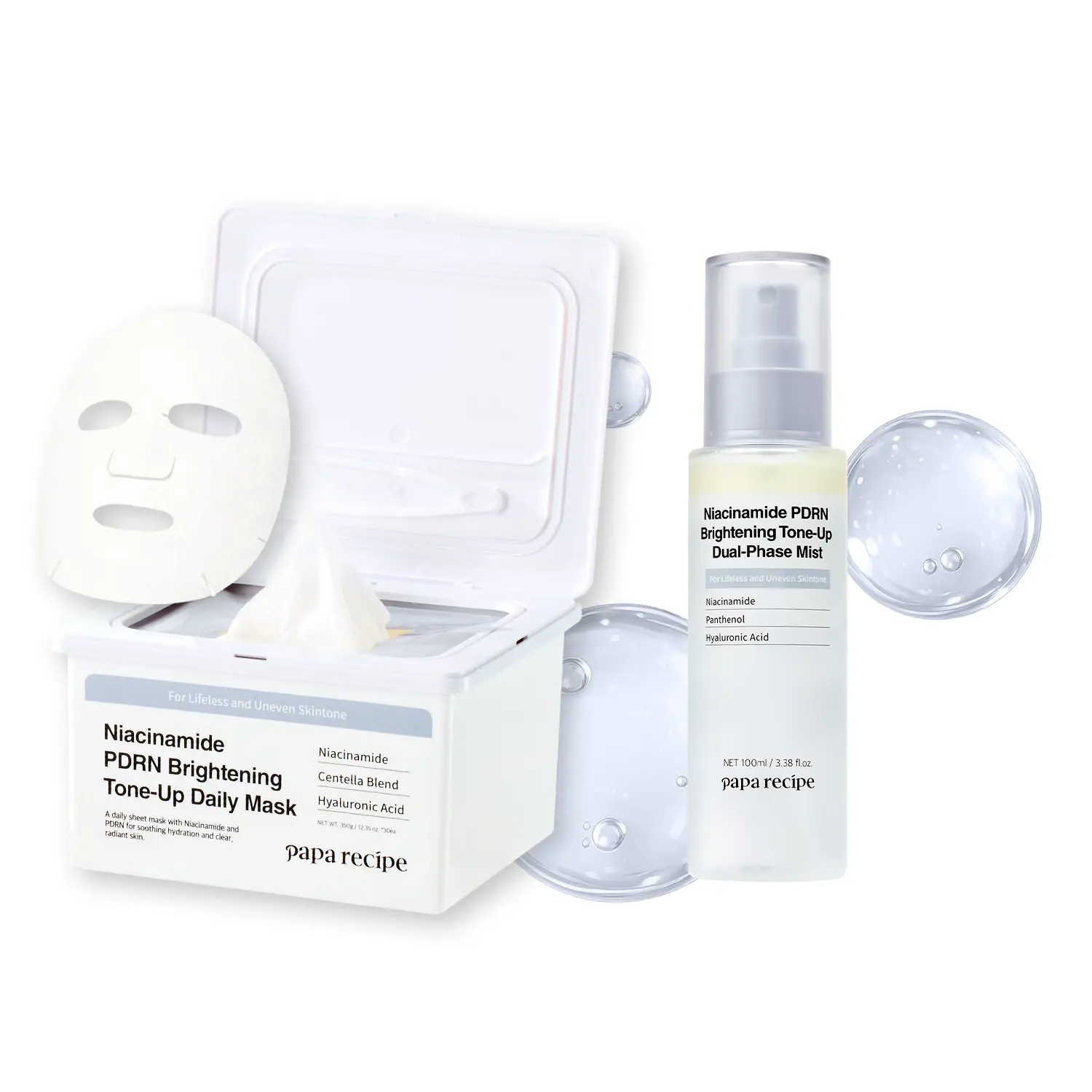 Papa Recipe Niacinamide PDRN Tone-Up Duo Set – Dual-Phase Mist & Daily Sheet Mask Bundle, Brightening & Even Tone Care, Instant Glow, Deep Hydration, Lightweight Korean Skincare