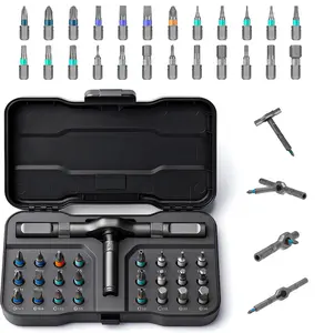 Ratchet Screwdriver Set, S2 Steel Bits, Magnetic Tip, Flexible Shaft, 24 Short Bits, 58-Tooth Forward/Reverse System, 80% Less Effort, Adjustable Length - Hand Tools Kit for Furniture Assembly, 4th of July Party