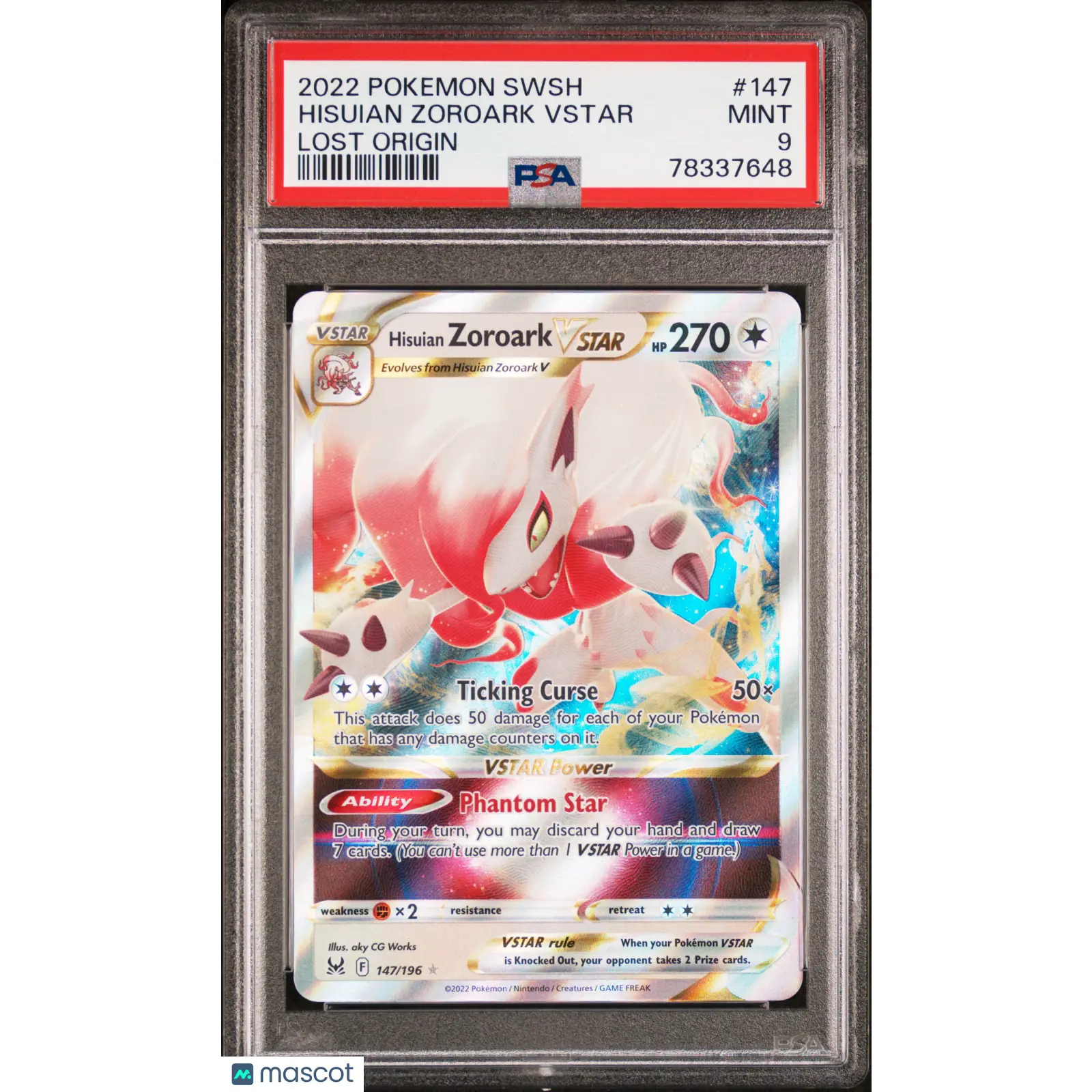 PSA 2022 PokéMon TCG Hisuian Zoroark Vstar #147 9