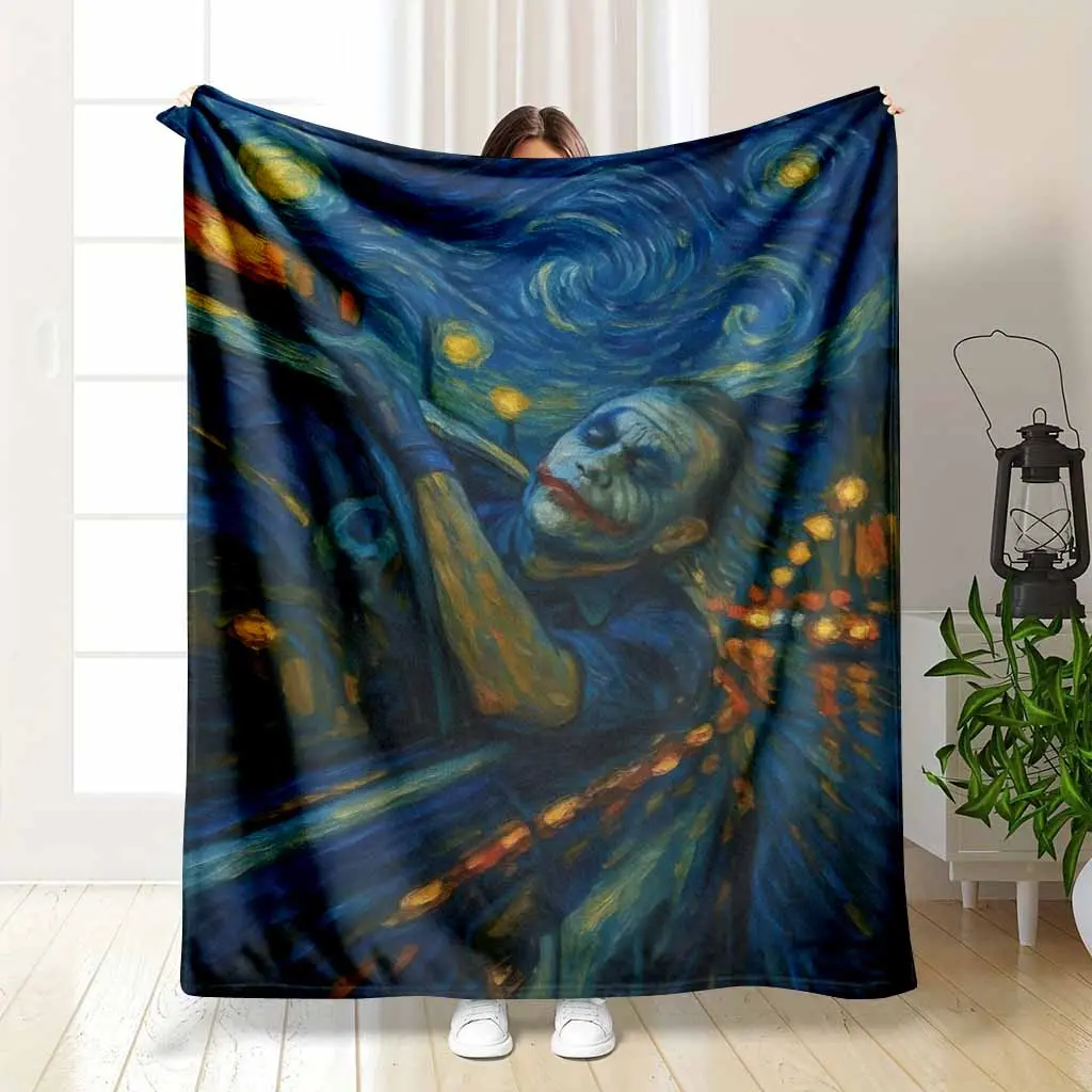 Starry Night Expression Art Flannel Blanket Abstract City Lights Print Soft Warm Cozy Texture for Bedroom Living Room Office Sofa Gift Decoration Movie Lover