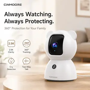 CINMOORE Indoor AI Adjustable 360° Rotatable Head Home Security Camera, 2.5K 4MP WiFi Model for Children, Pan-Tilt, Cry/Human Detection, Motion Tracking, 2-Way Audio, Night Vision, Local/Cloud Recording, Home Security System