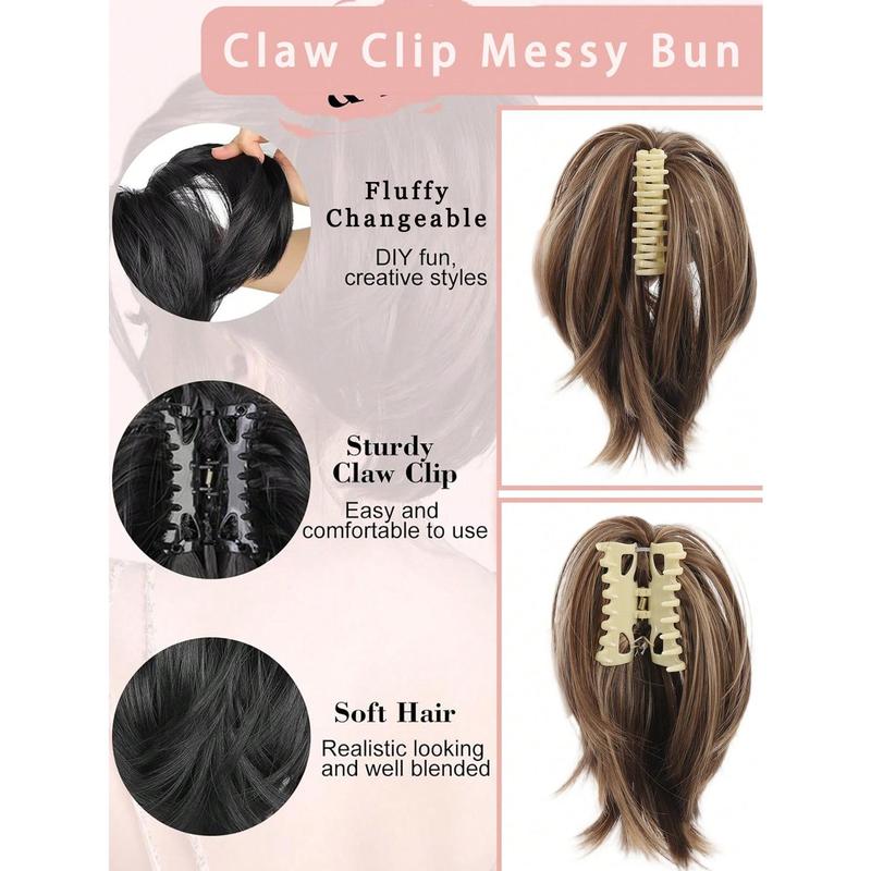 10 Inch Messy Bun Hair Piece,Straight Fake Chignon,Claw Clip In Short Ponytail Extension,Heat Resistant Synthetic Ponytail Extensions For Women,Party Daily Use