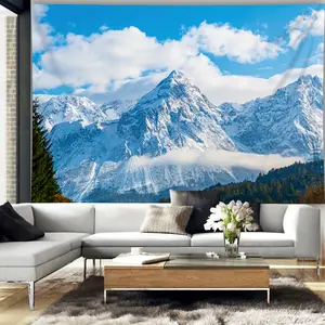 1 piece, blue sky and snow mountain tapestry - large peach skin wall hanging, suitable for bedroom, living room, office decoration - easy to install, no power supply required background decoration