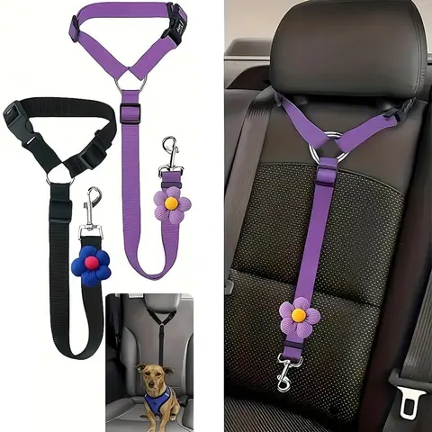 Dog Car Harness Seatbelt 2-Pack - Adjustable 18-30 Inches Nylon Headrest Restraint Tether with Graphic, Zinc Alloy Swivel Snap, Chew Resistant, Machine Washable, Non-Customized Pet Safety Accessory for Vehicle Travel Dogs Puppies