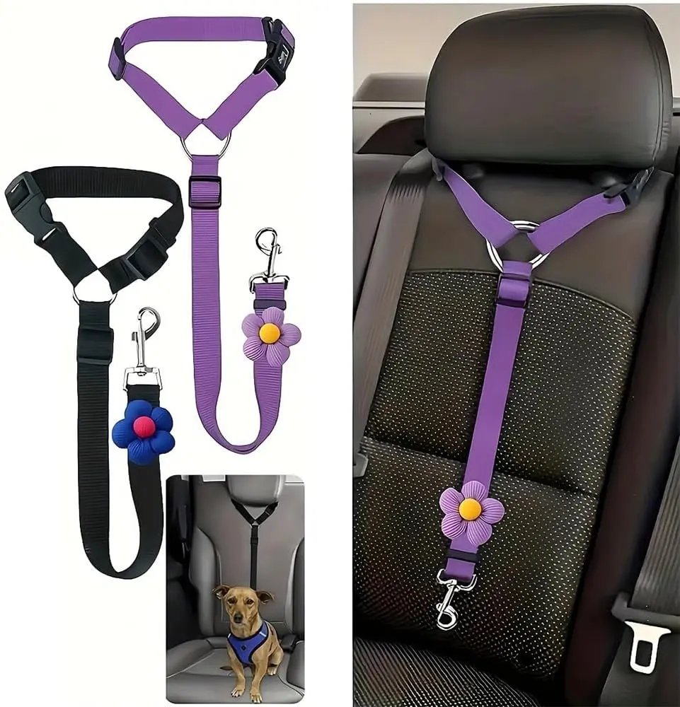 Dog Car Harness Seatbelt - 2 Packs Adjustable Headrest Restraint Tether, Secure Pet Safety Accessory for Dogs & Puppies, Car Accessories for Vehicle Travel (for Pet Lovers)
