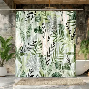 1pc  Tropical Tropical Shower Curtain - Green Leaves Bathroom Decor, Semi-Sheer Privacy Window Curtain with Eyelets, Machine Washable Polyester Fabric for Bathroom, Living Room, Home Decoration - Modern Botanical Bathroom Partition Curtain