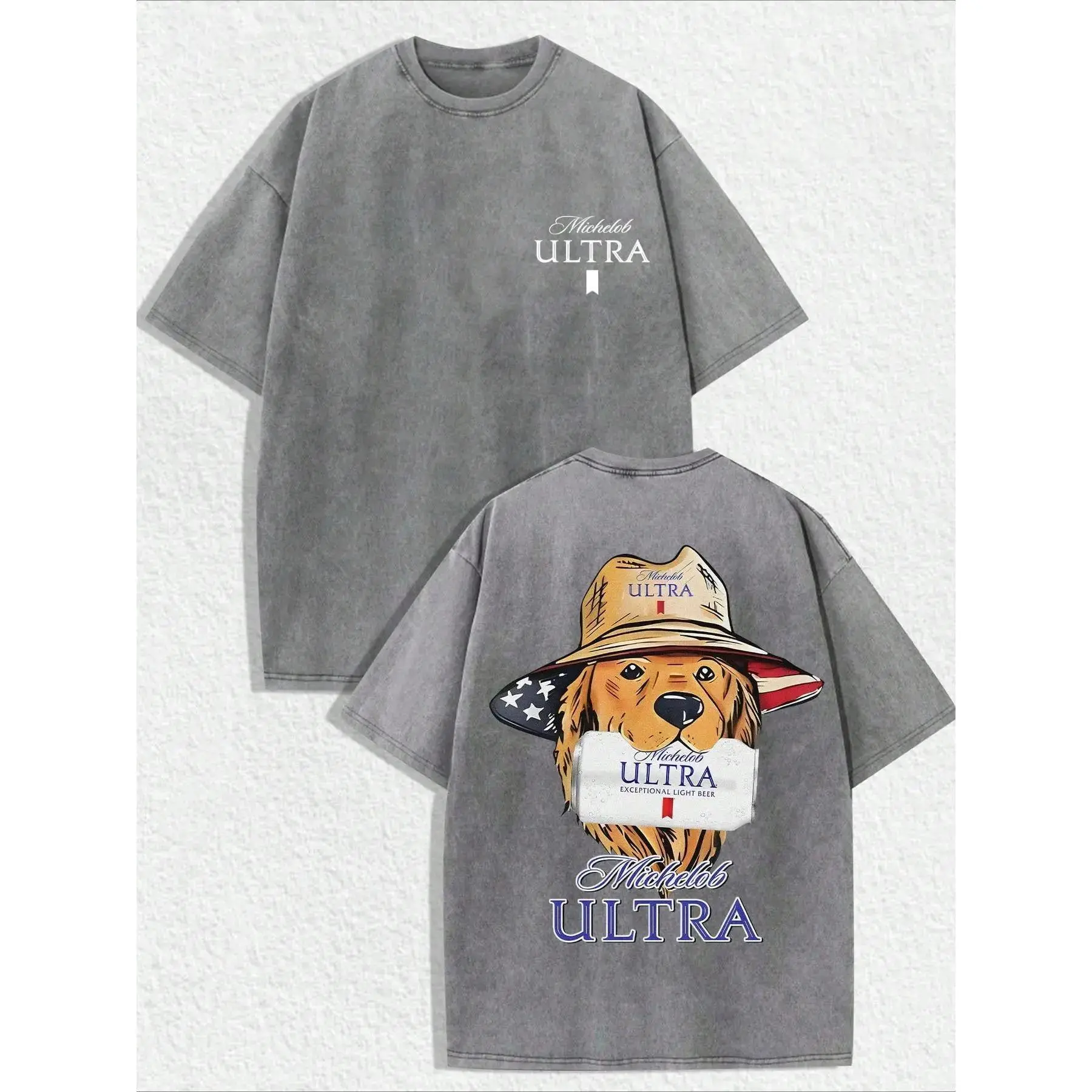 Men's 100% Breathable Pure Cotton Casual Fit Short-Sleeve Round Neck Graphic T-Shirt, Vintage "American Dog" Print Streetwear Top, Ideal Gift for Friends/Family (Classic Crew Neck Sits Clean and Easy)