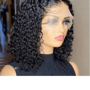 Curly Bob Wig Human Hair 200 Density 13x4 HD Lace Frontal Deep Wave Wigs 14 inch Natural Look
