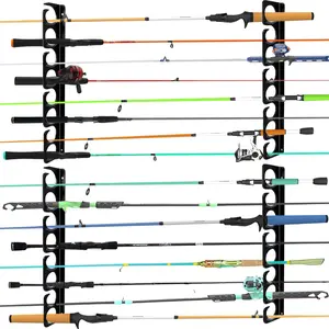 Wall Ceiling Fishing Rod Storage Rack Vertical Horizontal Holder with 16 Capacity Fishing Rods Reels Mounted Roof Carrier Hooks Hanger for Garage Cabin and Basement Gear Accessories