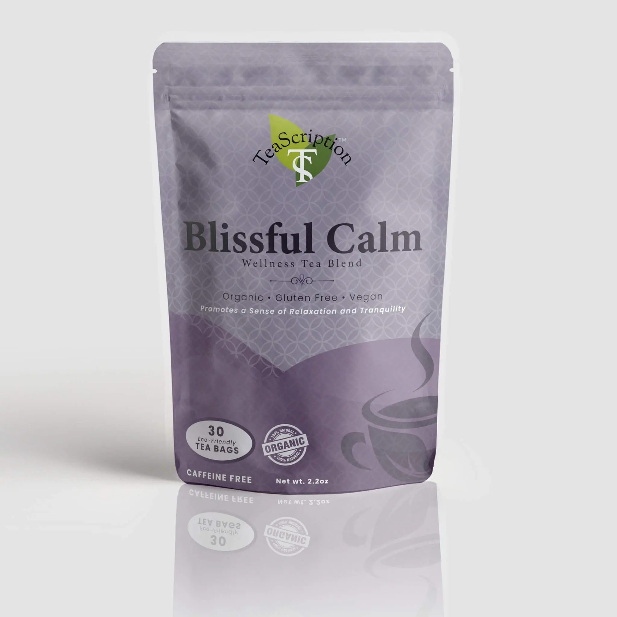 Teascription Wellness Herbal Tea Blissful Calm Organic Vegan Gluten-Free Non-GMO Caffeine-Free 30 Tea Bags for Relaxation