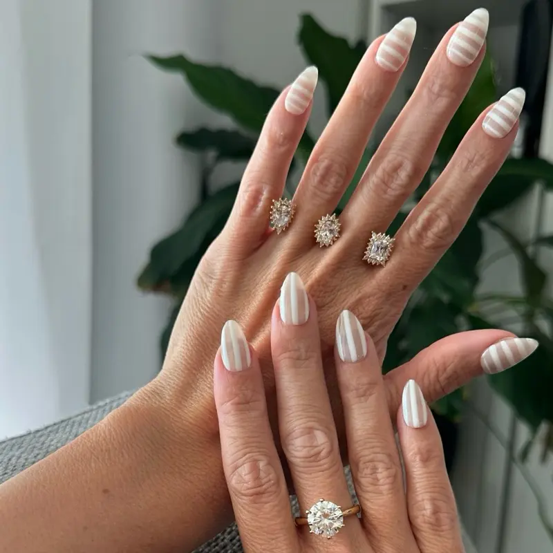 Polished by Bungalow & Co. Blonde Ambition Handmade Press-On Nails - Striped Design in Clear Storage Box for Easy Application Salon-Quality Finish