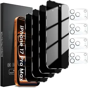 4 Pack Privacy Screen Protector for iPhone 17 Pro 6.3-Inch with 4 Pack Camera Lens Protector, Anti Spy Tempered Glass Film 9H Hardness Bubble Free Case Friendly