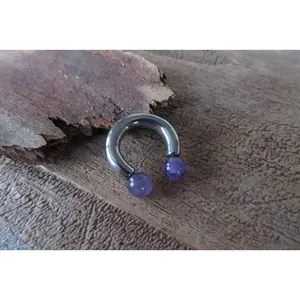 14G 12G 10G Amethyst Natural Stone Statement Piece Horseshoe Septum Ring Externally Threaded Surgical Steel Barbell Piercing 10mm 11mm 12mm